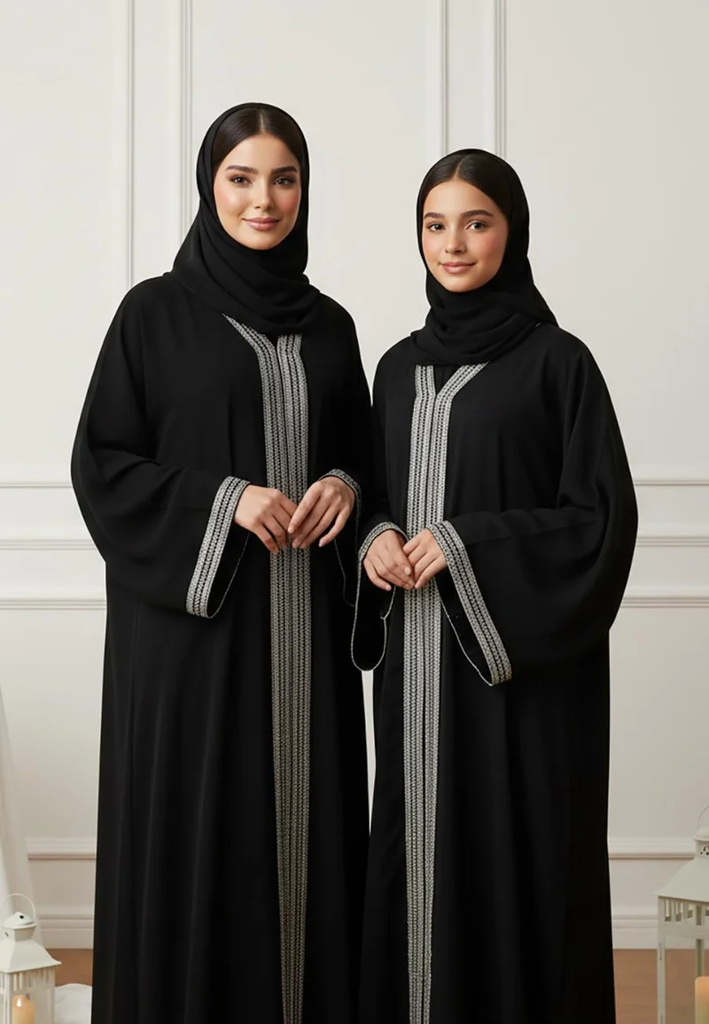 النخبة The Hadiya Mother & Daughter Abaya: Earthy Harmony-AJ123AMD  (Dresses are sold individually. To create a matching mom and daughter set, please purchase two items in different sizes)